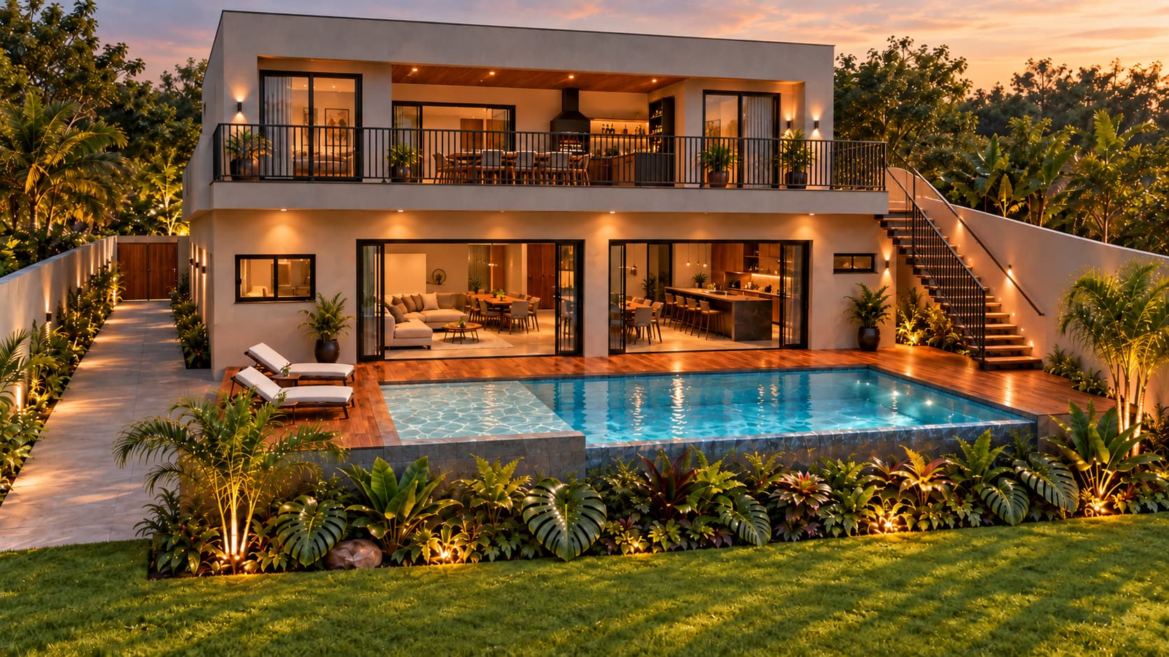 Casa, piscina e jardim
